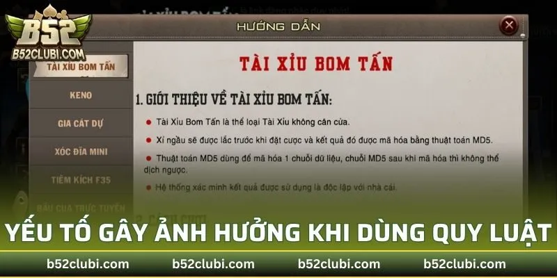 Các yếu tố gây ảnh hưởng khi sử dụng quy luật sicbo MD5