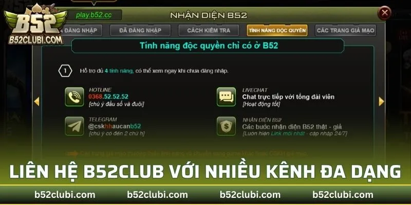 Liên hệ B52CLUB với nhiều kênh đa dạng